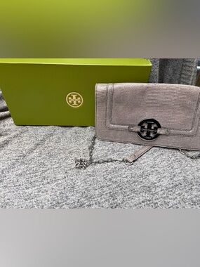 RARE Tory Burch Amanda Silver Python Crossbody Clutch - EUC